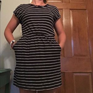 Blue and white striped H&M dress.